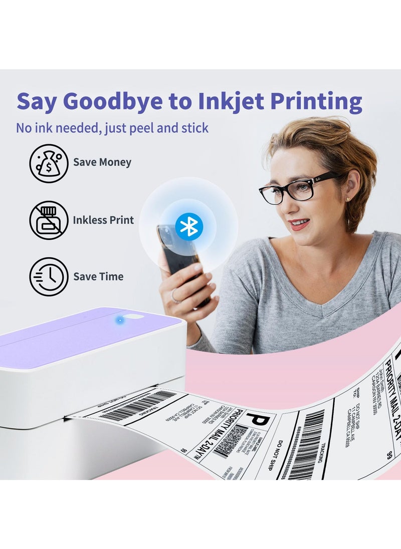 phomemo - 241-BT Bluetooth Thermal Label Printer, 4X6" Wireless Shipping Label Printer for Small Business, Label Printer for Shipping Packages, Compatible with iPhone, Android (Purple) - Image 1