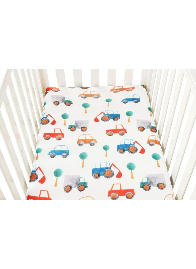 Tontukatu Tontukatu Pack n Play Sheet Stretchy Fitted Portable Mini Crib Sheets Set 3 Pack, Playard Sheets Convertible Playard Mattress Cover, Ultra Soft Jersey Material, Rocket Satellite, Car & Bus  - Image 2