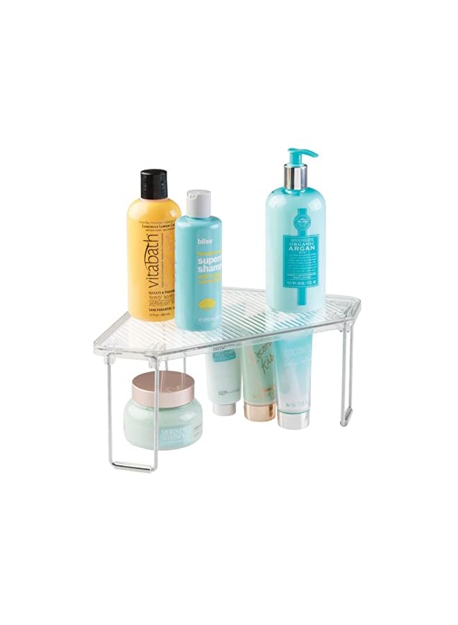 إم ديزاين رف قابل للتكديس من البلاستيك/الفولاذ، رف منظم للتخزين للحمام، طاولة الزينة، المنضدة، الحوض، الخزانة، يحمل المكياج، إكسسوارات الدش، مجموعة Ligne - عبوتان - شفاف - Image 5