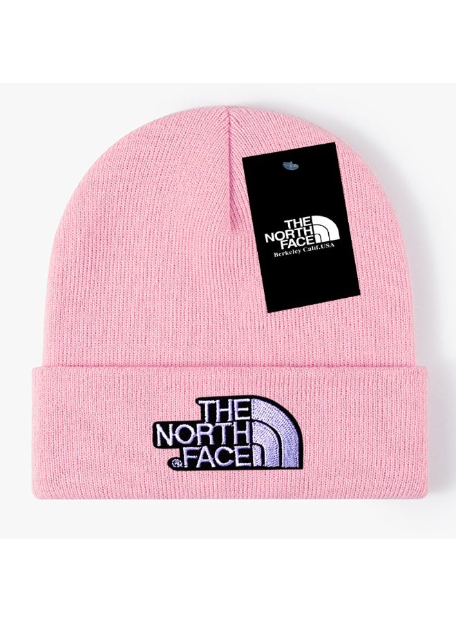 The North Face Pink Knit Beanie with Purple Logo – Cute & Trendy Winter Streetwear Warm Cap 596Size