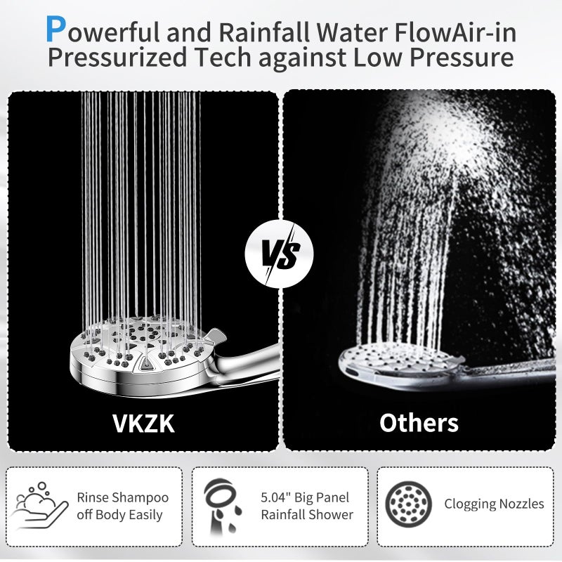 VKZK High Pressure 8-mode Handheld Shower Head with 5 ft Stainless Steel Hose and Adjustable Bracket, Built-in Power Wash to Clean Tub, Clean Corner,Tile & Pets - Image 5