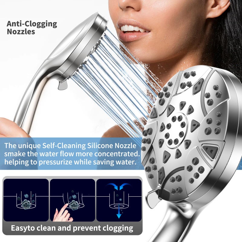 VKZK High Pressure 8-mode Handheld Shower Head with 5 ft Stainless Steel Hose and Adjustable Bracket, Built-in Power Wash to Clean Tub, Clean Corner,Tile & Pets - Image 4