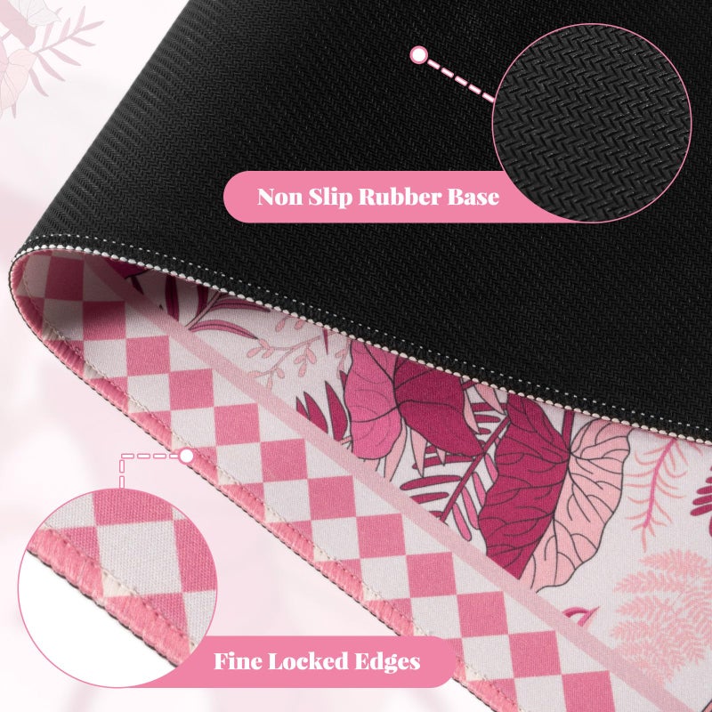 Anyshock Large Mouse Pad for Desktop, Cute Desk Mat Pad Protector for Work & Gaming, Aesthetic Pretty Anti-Slip Laptop Blotter Cover for Office School Home Supplies, Pink Leaves, 35.4" x 15.7" - Image 4