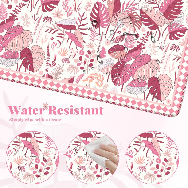 Anyshock Large Mouse Pad for Desktop, Cute Desk Mat Pad Protector for Work & Gaming, Aesthetic Pretty Anti-Slip Laptop Blotter Cover for Office School Home Supplies, Pink Leaves, 35.4" x 15.7" - Image 5