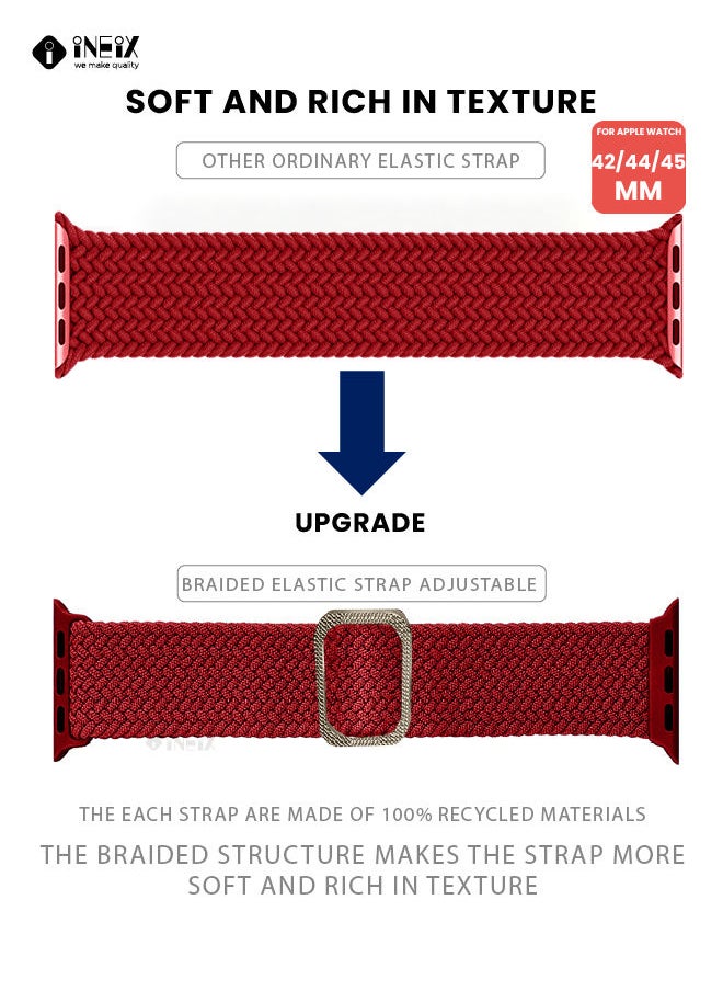 Braided Nylon Adjustable Solo Loop Band For Apple Watch 42/44/45 mm - Red