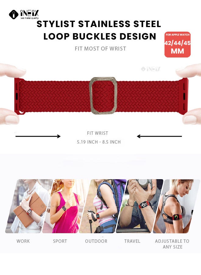 Braided Nylon Adjustable Solo Loop Band For Apple Watch 42/44/45 mm - Red