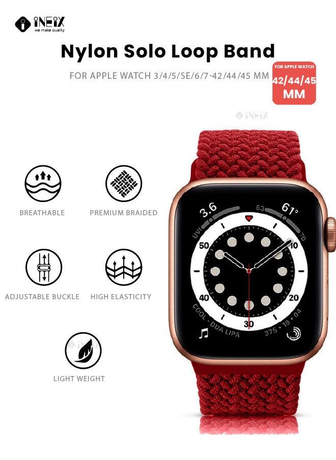 Braided Nylon Adjustable Solo Loop Band For Apple Watch 42/44/45 mm - Red