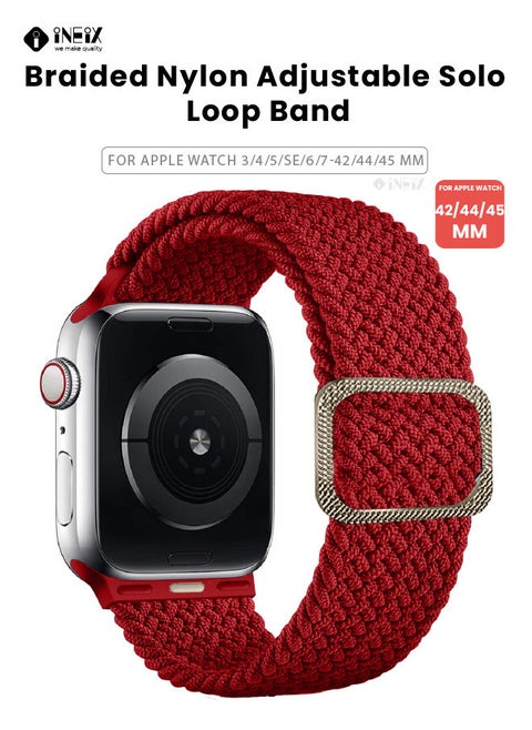 Braided Nylon Adjustable Solo Loop Band For Apple Watch 42/44/45 mm - Red
