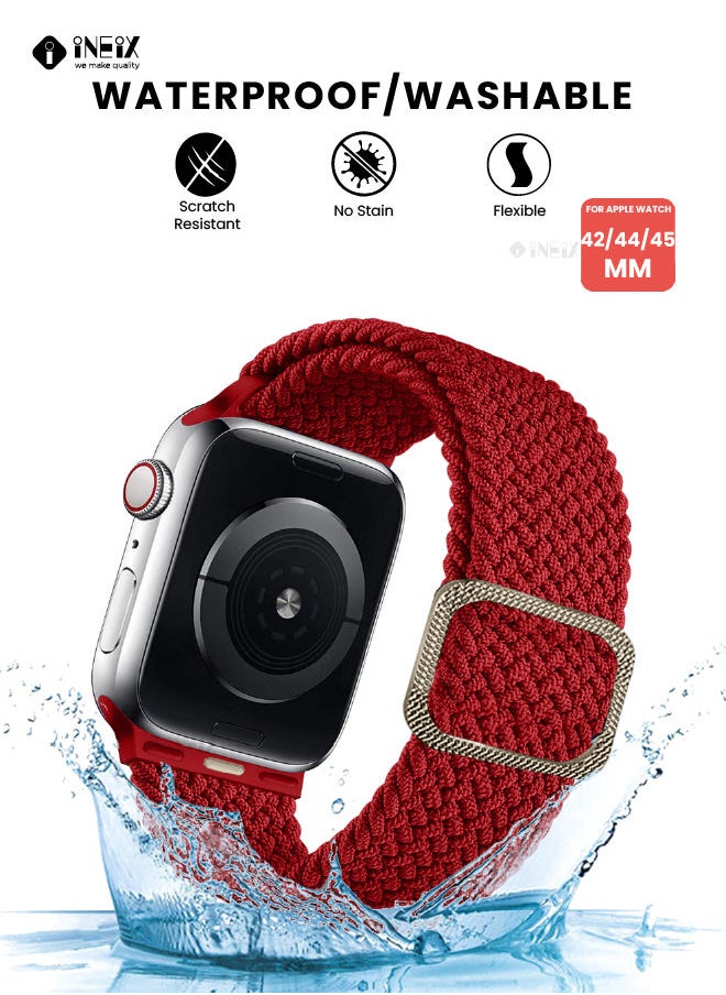 Braided Nylon Adjustable Solo Loop Band For Apple Watch 42/44/45 mm - Red
