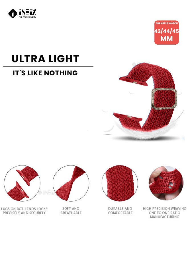 Braided Nylon Adjustable Solo Loop Band For Apple Watch 42/44/45 mm - Red