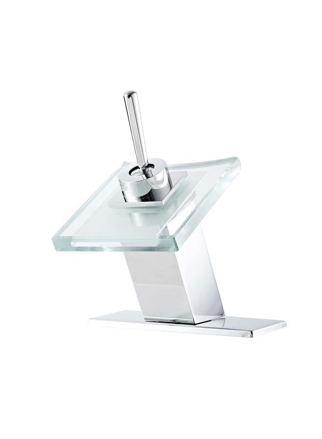 Chiczam Bathroom Sink Faucet Waterfall Glass Spout Single Handle Chrome Bathroom Faucet One Hole Modern Lavatory Vanity Basin Sink Mixer Tap with Hole Cover Plate Deck Mount - Image 1
