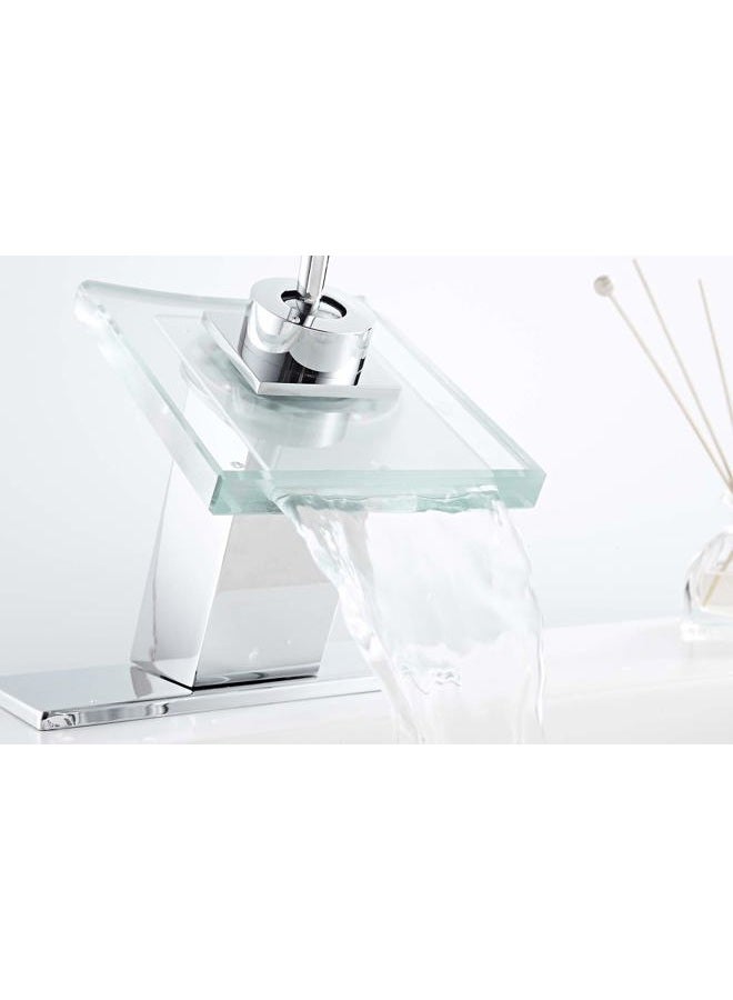 Chiczam Bathroom Sink Faucet Waterfall Glass Spout Single Handle Chrome Bathroom Faucet One Hole Modern Lavatory Vanity Basin Sink Mixer Tap with Hole Cover Plate Deck Mount - Image 4