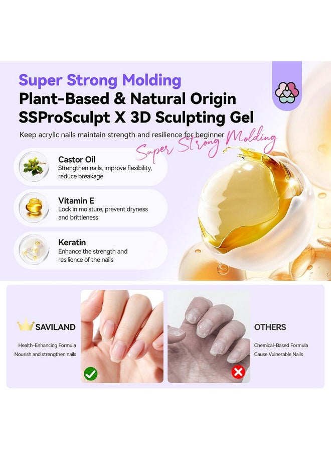 Saviland - SAVILAND 3D Nail Gel and Chrome Nail Powder Kit: 15g No Wipe Clear 3D Sculpting Gel for Nail Art, 3D Carving Nail Molding Gel & Metallic Chrome Powder Set for Gel Nail Art Decoration Home Manicure DIY - Image 1