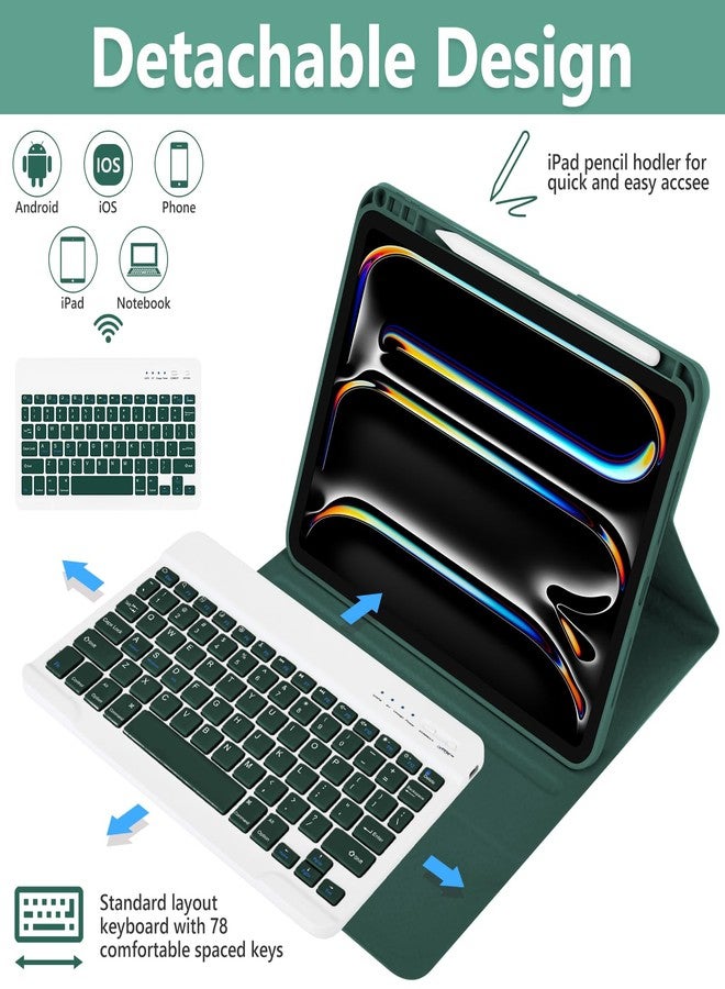 تاييانج جراب لوحة مفاتيح TaIYanG لجهاز iPad Pro مقاس 11 بوصة (M4) موديل 2024 (A2836/A2837/A3006)، جراب لوحة مفاتيح بلوتوث مغناطيسي قابل للفصل مع حامل قلم - غطاء قابل للطي لجهاز iPad Pro مقاس 11 بوصة (أخضر داكن) - Image 3