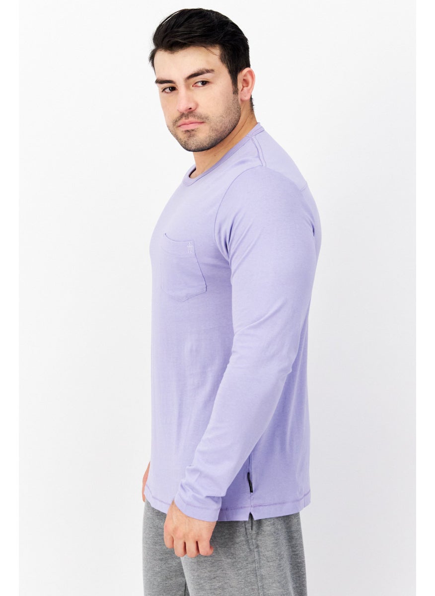 French Connection - Men Crew Neck Long Sleeve Brand logo T-Shirt, Lilac - Image 1