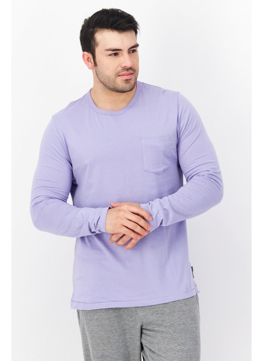 French Connection - Men Crew Neck Long Sleeve Brand logo T-Shirt, Lilac - Image 1
