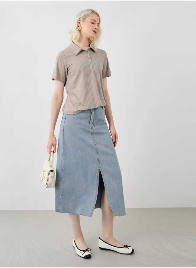 ستايلي Solid Textured Short Sleeve Polo T-Shirt