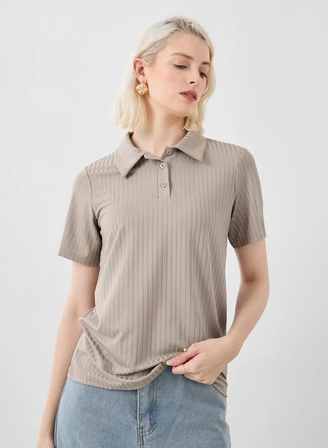 تايك تو Take Two Solid Textured Short Sleeve Polo T-Shirt
