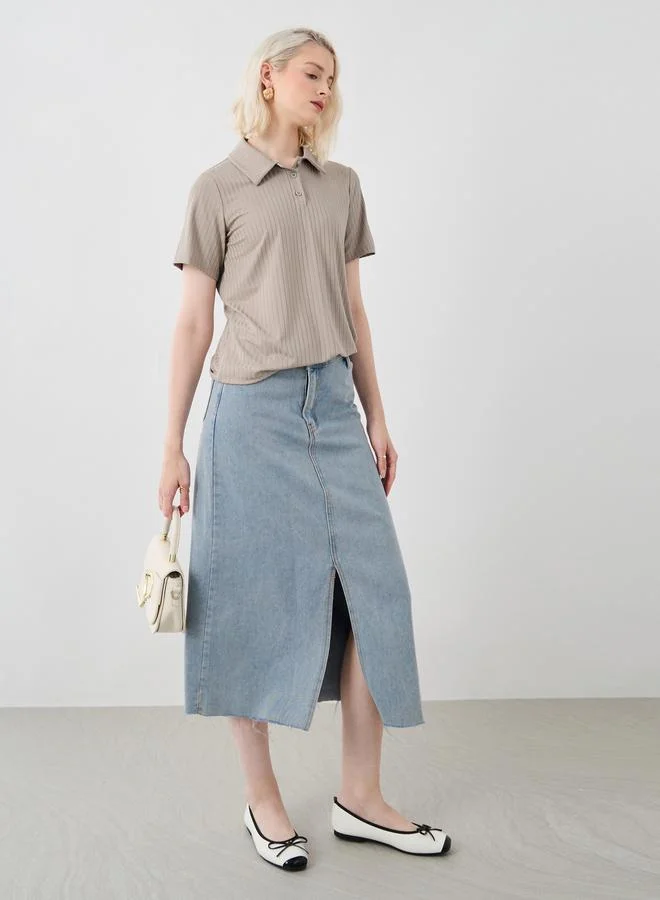 تايك تو Take Two Solid Textured Short Sleeve Polo T-Shirt