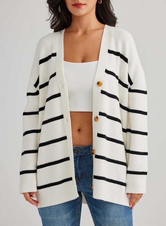LILLUSORY Women Oversized Cardigan Sweater 2025 Fall Outfits Cloth Fashion V Neck Knit Button Front Casual Trendy Tops, S White, S - Image 2