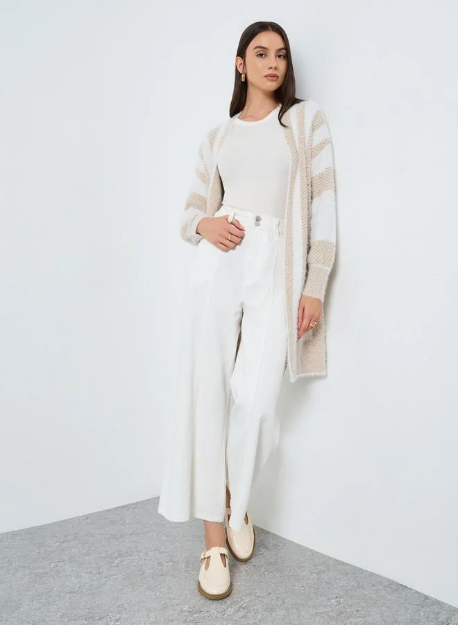 تايك تو كاردغان محبوك بفرو مفتوح من الأمام ومخطط