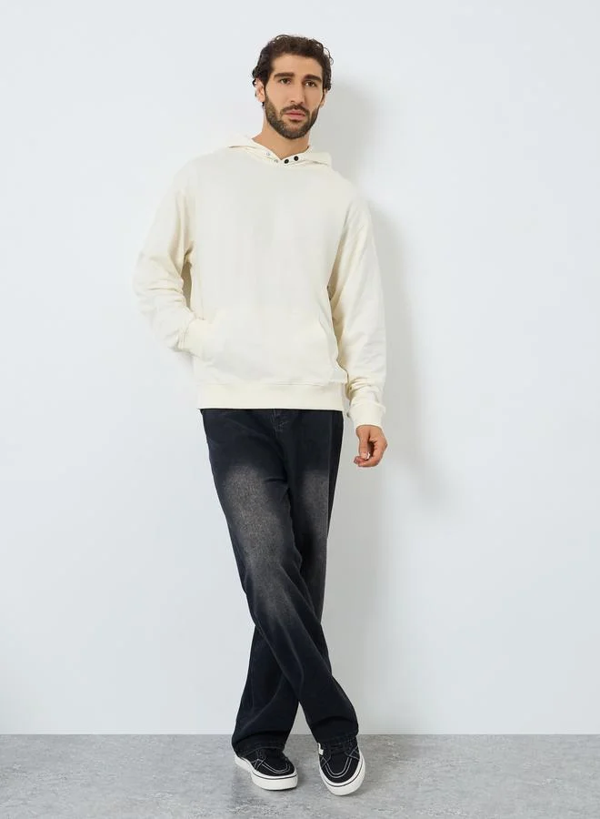 ستايلي هودي مريح بلون كريمي مطرز