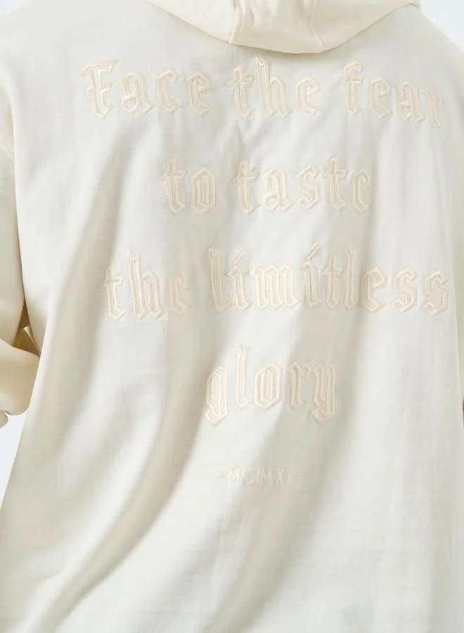 Styli Cream Embroidered Relaxed Fit Hoodie