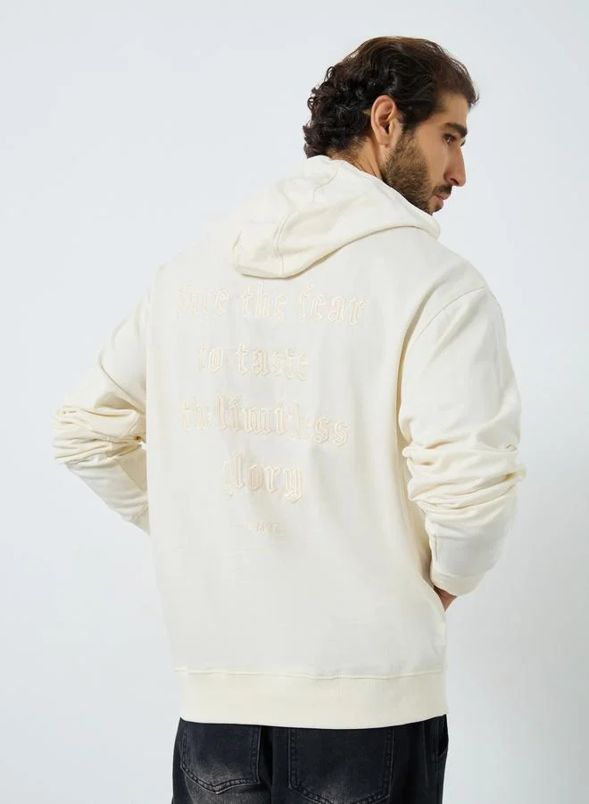 Cream Embroidered Relaxed Fit Hoodie