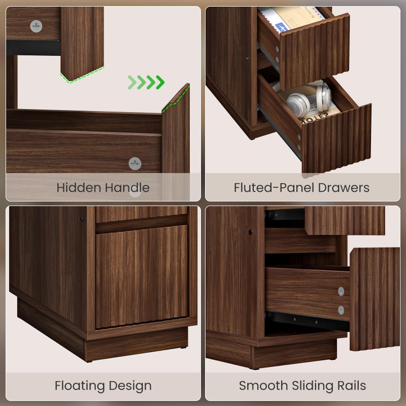 CHOEZON 8.7" Narrow Fluted Nightstand, Small Bedside Table with Drawers, Skinny Side Table, Modern Nightstand with 1 Semi-Open Shelf, Floating End Table, for Living Room, Bedroom, Walnut MBZ12HT - Image 5