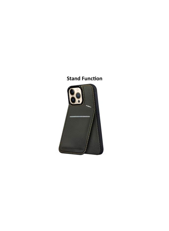 CATANES iPhone 13 Pro Max 2Pack Case Leather Cover Card Holder and Kickstand with 1 Screen Protector Tempered Glass for Men Women Phone Case with Carbon Fiber Pattern  - Image 1