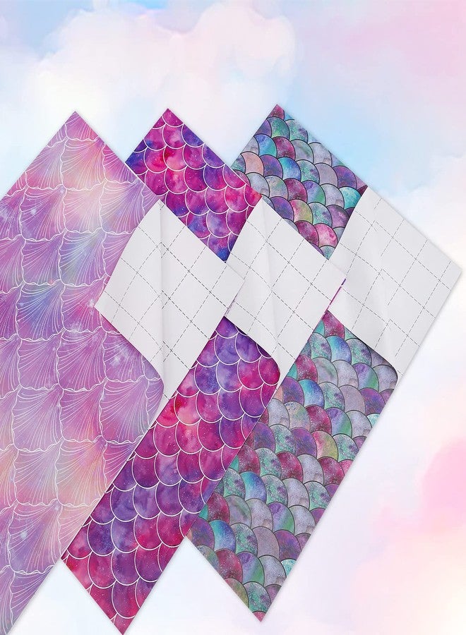 BULKYTREE Birthday Wrapping Paper with Cut Lines for Girls Boys Kids Women Men - 3 Large Sheets Galaxy Mermaid Scale Scallop Gift Wrap for Graduation Anniversaries - 27 Inch X 39.4 Inch Per Sheet - Image 2