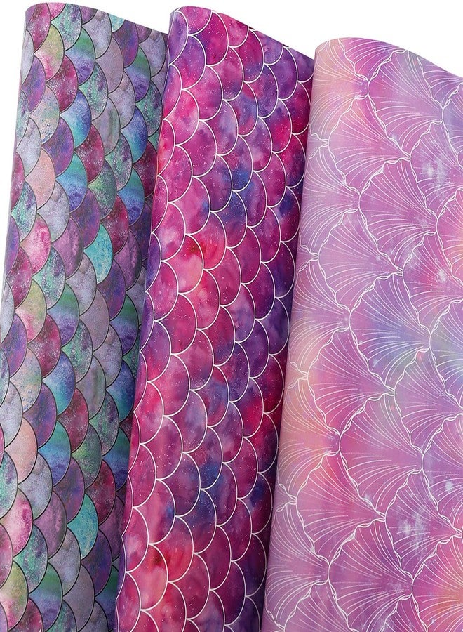BULKYTREE Birthday Wrapping Paper with Cut Lines for Girls Boys Kids Women Men - 3 Large Sheets Galaxy Mermaid Scale Scallop Gift Wrap for Graduation Anniversaries - 27 Inch X 39.4 Inch Per Sheet - Image 1