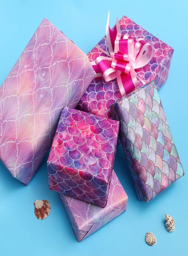 BULKYTREE Birthday Wrapping Paper with Cut Lines for Girls Boys Kids Women Men - 3 Large Sheets Galaxy Mermaid Scale Scallop Gift Wrap for Graduation Anniversaries - 27 Inch X 39.4 Inch Per Sheet - Image 5