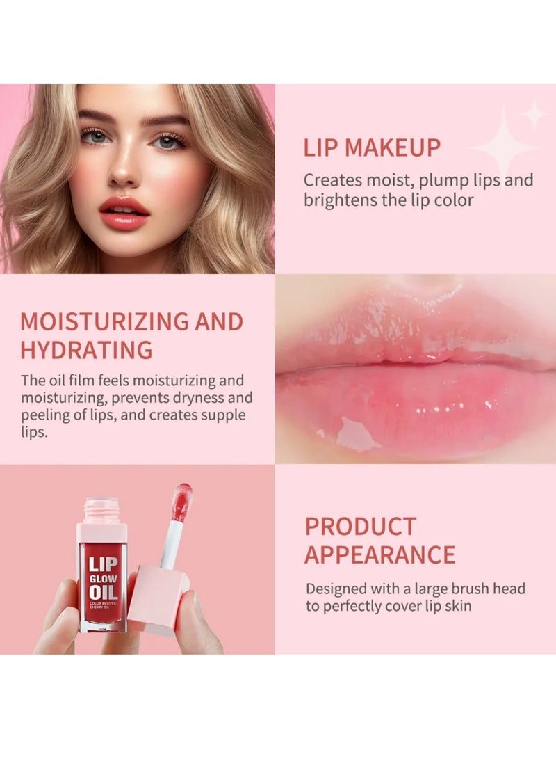 lakerain 4Pcs Tinted Glow Lip Oil Set Moisturizing Hydrating Nourishing Lip Makeup Glow Lip Oil Set Moist Plump Lips and Lightens Lip Color Fade Lip Lines Lip Tint Four Flavors Gloss 4 x 8.3 - Image 2