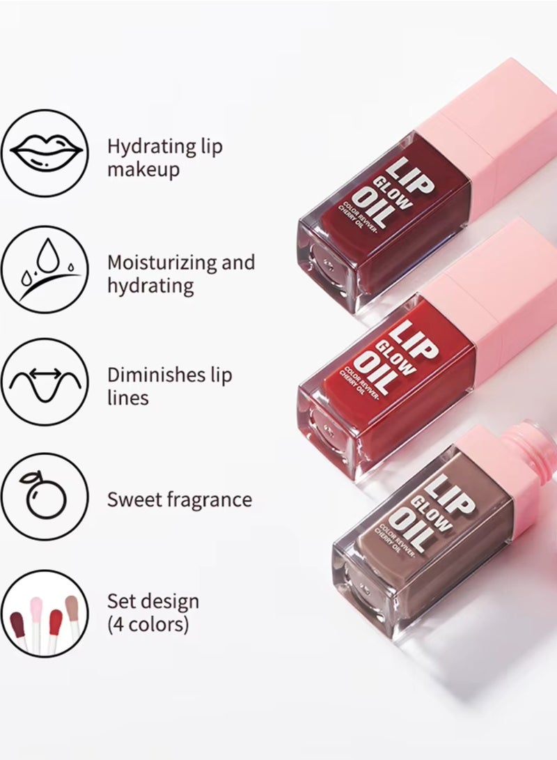 lakerain 4Pcs Tinted Glow Lip Oil Set Moisturizing Hydrating Nourishing Lip Makeup Glow Lip Oil Set Moist Plump Lips and Lightens Lip Color Fade Lip Lines Lip Tint Four Flavors Gloss 4 x 8.3 - Image 5