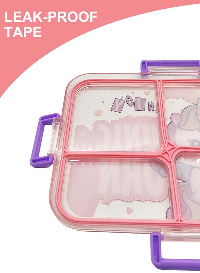 Noon East Stainless Steel Bento Lunch Box, 3 Compartments, Leak Resistance, Durable, BPA Free, Eco Friendly, Dishwasher Safe, Ideal For School - Pink Unicorn Pattern  - Image 3