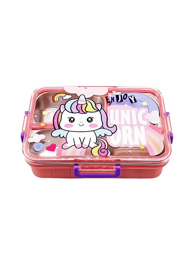 Noon East Stainless Steel Bento Lunch Box, 3 Compartments, Leak Resistance, Durable, BPA Free, Eco Friendly, Dishwasher Safe, Ideal For School - Pink Unicorn Pattern  - Image 1