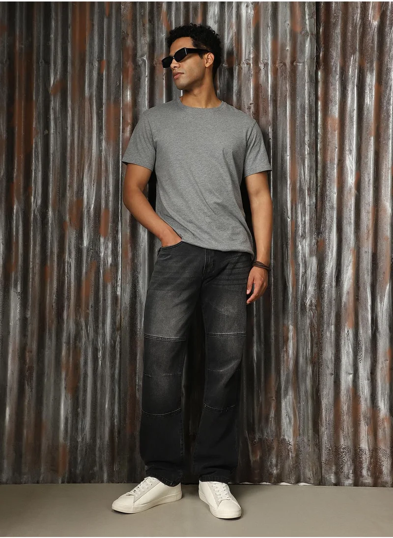 HIGH STAR Men's Black 100% Cotton Distressed Full Length Relaxed Fit Jeans