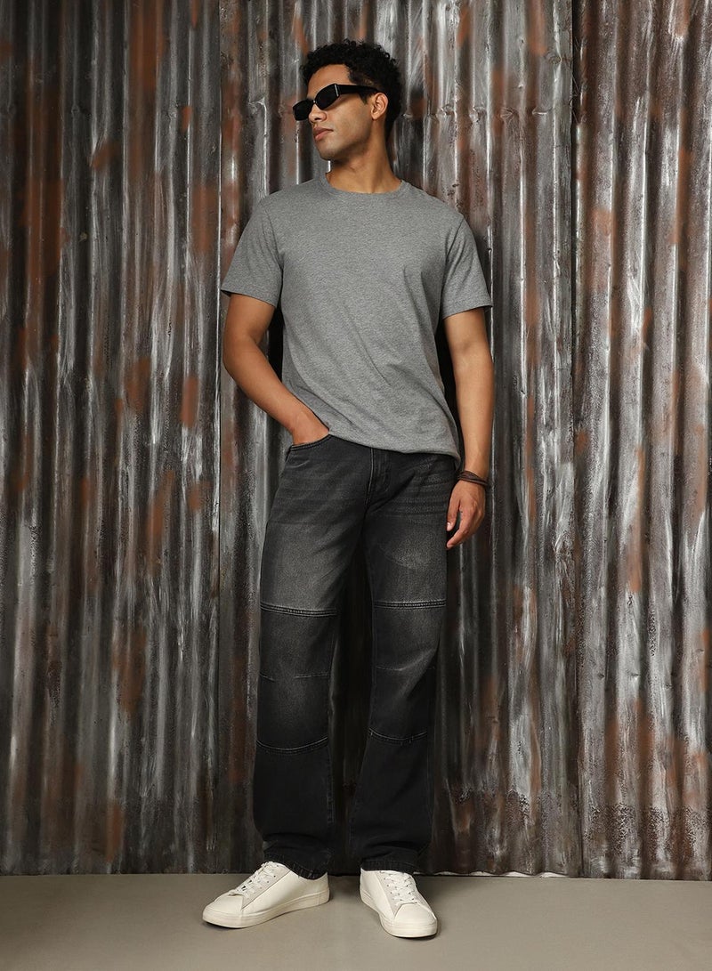 HIGH STAR Men's Black 100% Cotton Distressed Full Length Relaxed Fit Jeans  - Image 1