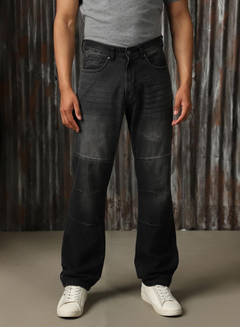 HIGH STAR Men's Black 100% Cotton Distressed Full Length Relaxed Fit Jeans  - Image 5