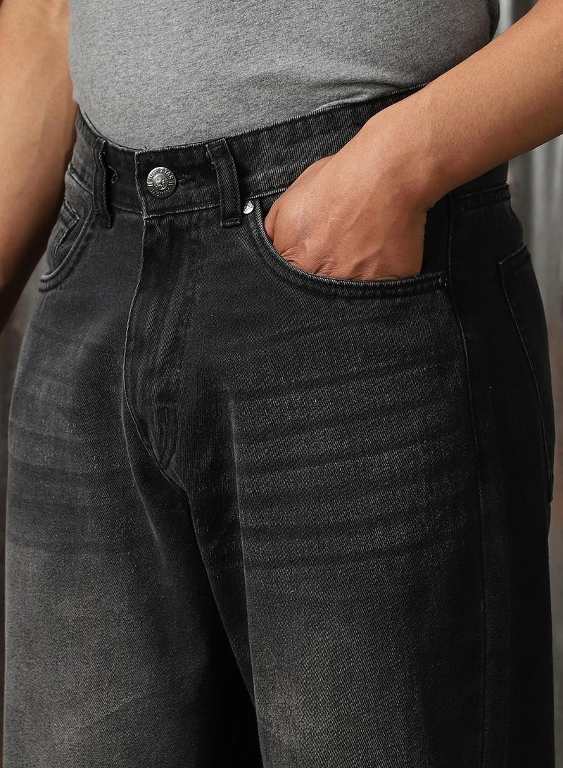 HIGH STAR Men's Black 100% Cotton Distressed Full Length Relaxed Fit Jeans  - Image 4