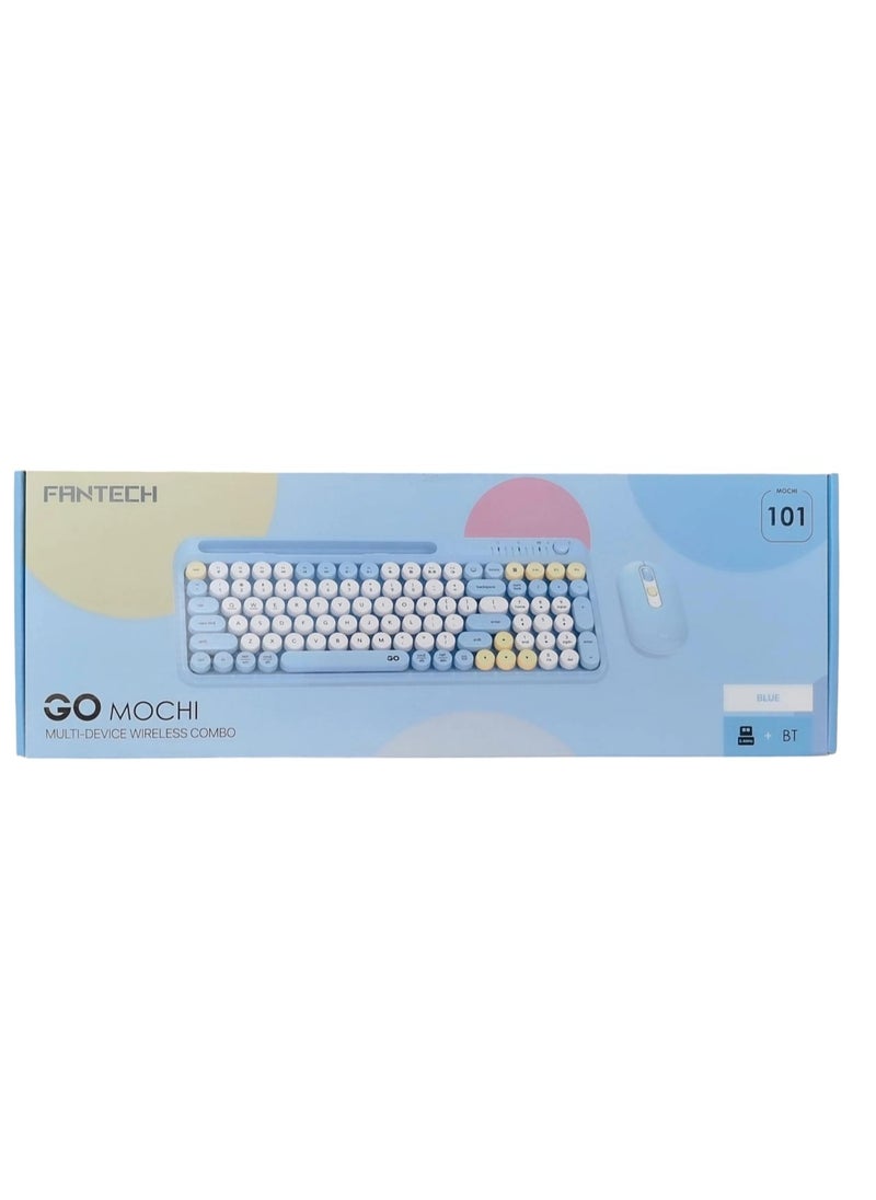 Fantech WK899 Go Mochi Wireless 2 in 1 wireless and Bluetooth Mouse and Keyboard Combo with phone Holder in The Keyboard for Best Usage Compatible with windows 7,10,11 and mac os 10 or later and android - Blue