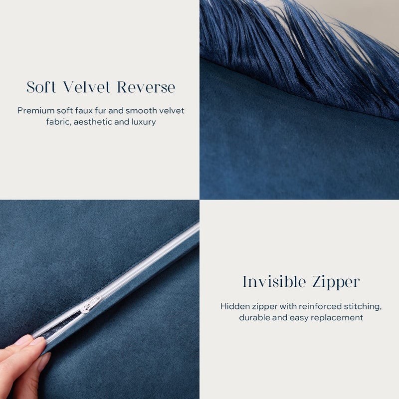 Phantoscope Pack of 2 Faux Fur Solid Throw Decorative Pillow Cover Cushion Covers Luxury Soft Decorative Pillowcase Fuzzy Pillow Covers for Bed/Couch,Navy Blue 22 x 22 Inches - Image 4