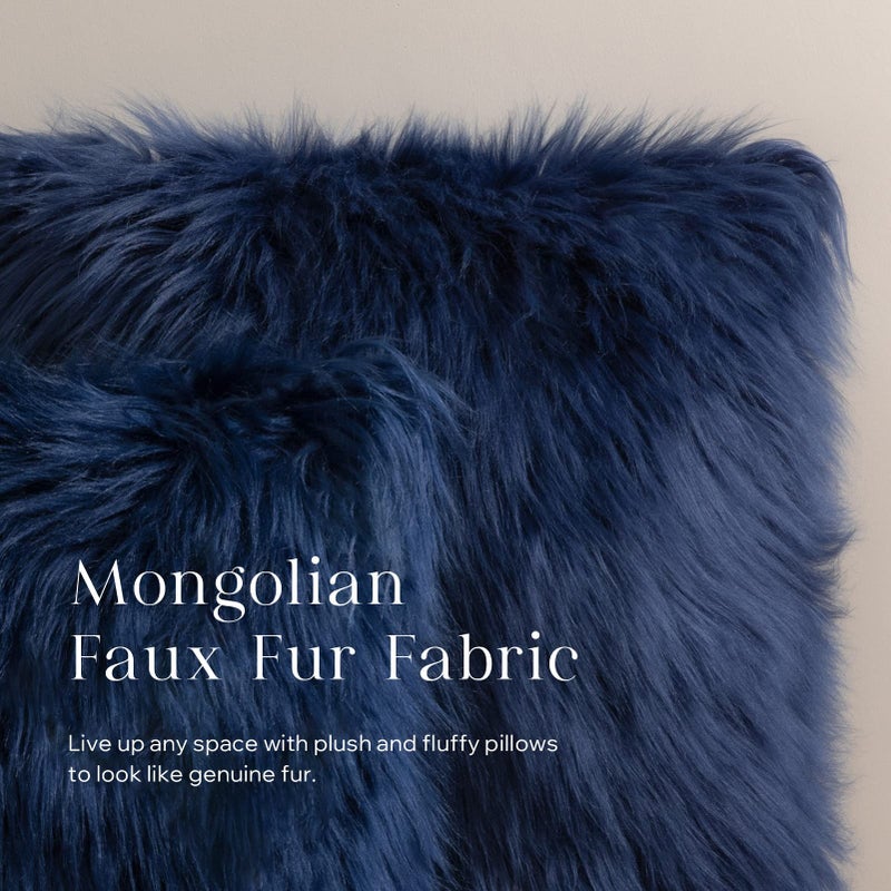 Phantoscope Pack of 2 Faux Fur Solid Throw Decorative Pillow Cover Cushion Covers Luxury Soft Decorative Pillowcase Fuzzy Pillow Covers for Bed/Couch,Navy Blue 22 x 22 Inches - Image 3