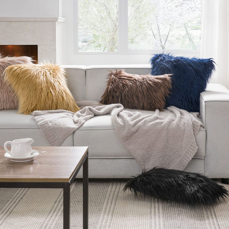 Phantoscope Pack of 2 Faux Fur Solid Throw Decorative Pillow Cover Cushion Covers Luxury Soft Decorative Pillowcase Fuzzy Pillow Covers for Bed/Couch,Navy Blue 22 x 22 Inches - Image 5