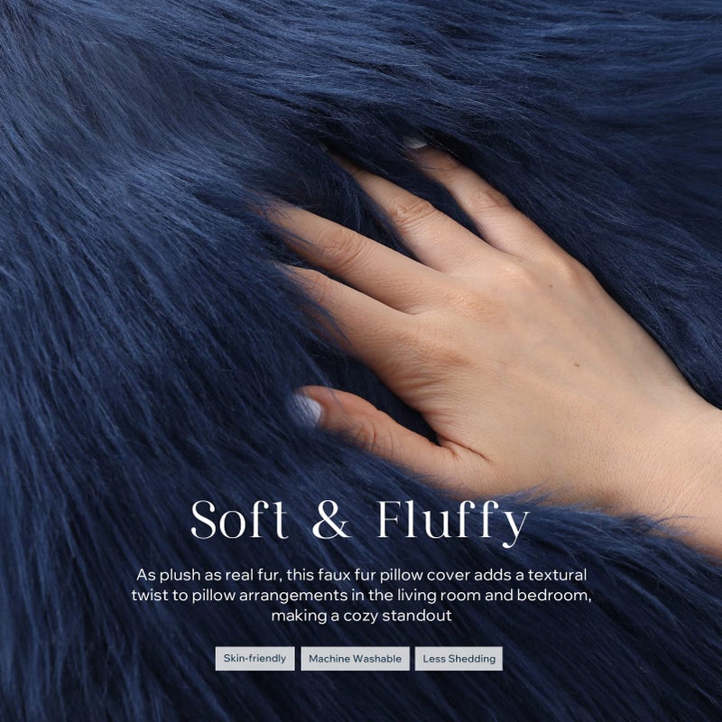 Phantoscope Pack of 2 Faux Fur Solid Throw Decorative Pillow Cover Cushion Covers Luxury Soft Decorative Pillowcase Fuzzy Pillow Covers for Bed/Couch,Navy Blue 22 x 22 Inches - Image 2