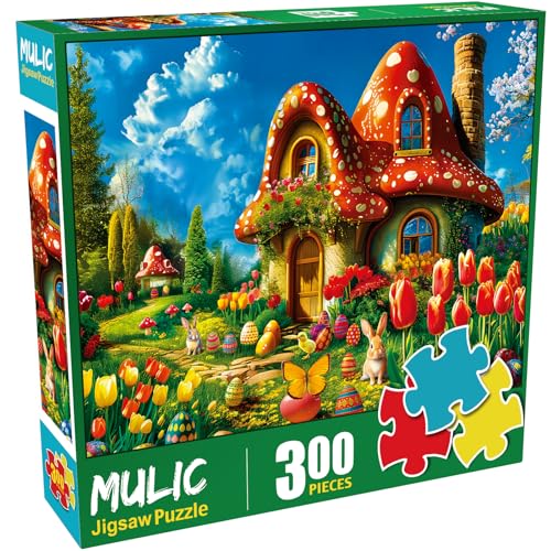 Mulic 300 Piece Puzzles for Adults Kids Easter Puzzles Mushroom House Easter - Image 5
