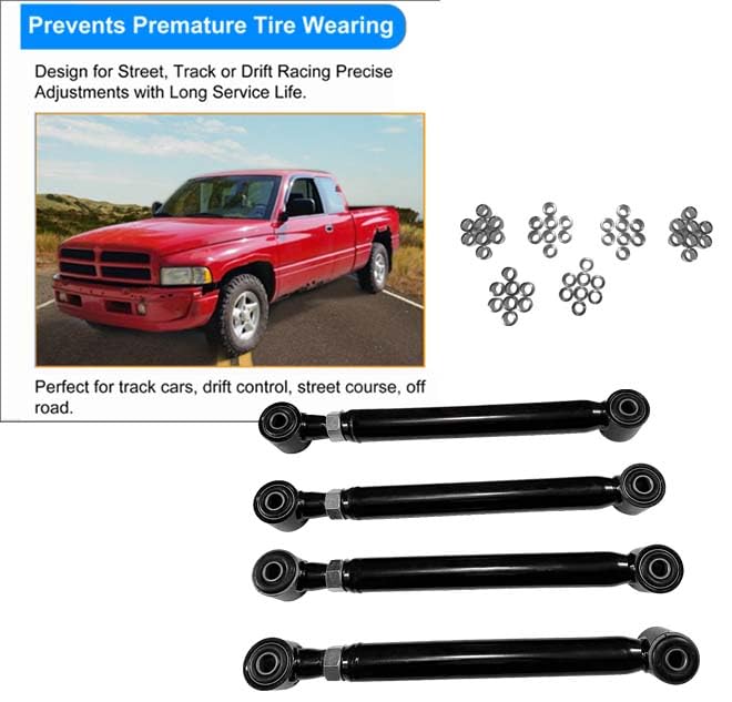 BST BSSP Adjustable 0-6" Lift Front Control Arms Compatible with 1994-2009 Dodge Ram 1500 2500 3500 4x4 Tubular Upper & Lower Suspension Control Arm Kit - Image 3