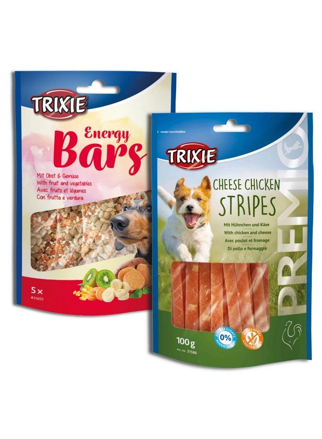 تريكسي مجموعة مكافآت الكلاب الفاخرة: ألواح الطاقة بالفواكه والخضروات 100 جرام وشرائح الدجاج بالجبن، 100 جرام - وجبات خفيفة غنية بالبروتين للتدريب لجميع سلالات الكلاب - Image 1