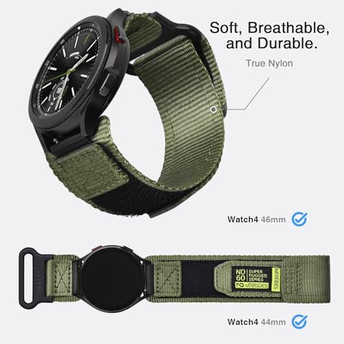 Nereides Band Compatible with Samsung Galaxy Watch 7 6 5 4 40mm 44mm/ Watch 6 4 Classic/Watch 5 Pro/Watch 3 Classic 41mm/Active 2, 20mm Nylon Replacement Sports Strap for Men Women(Army Green,L) - Image 3